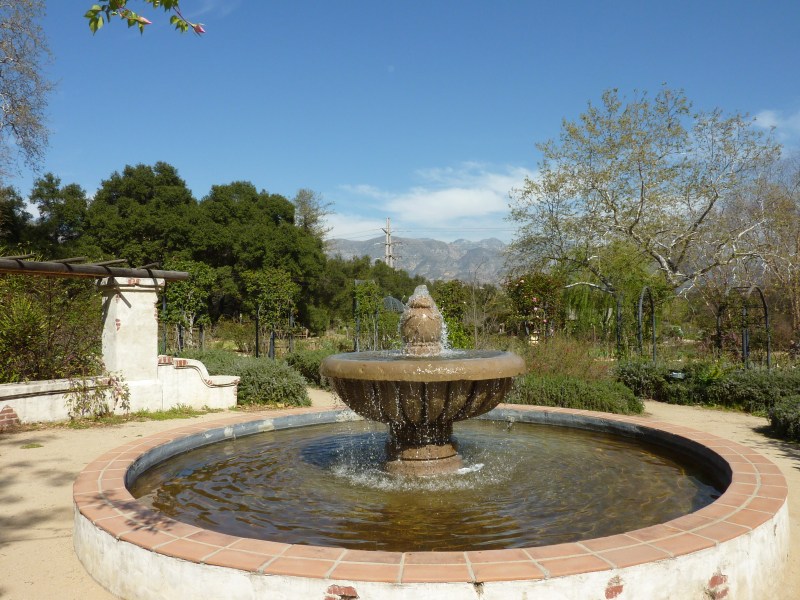 Located in the Southwest area of the Rose Garden and Pavillion, the Mission Fountain at Descanso Gardens invites visitors to take a break from their garden stroll and sit and enjoy far-off mountain views.
