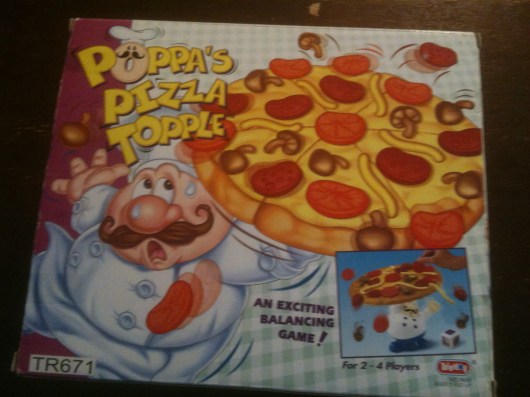 "Poppa's Pizza Topple" is another balance-themed board game for the younger set. We received this sometime around when T was 2 or 3 years old.