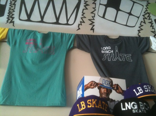 Some of the Long Beach Skate logoed items available in their store at the corner of 7th and Obispo.