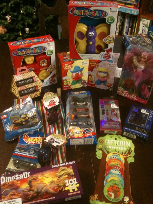 Just a few of the toys that T and I purchased to donate this holiday season.