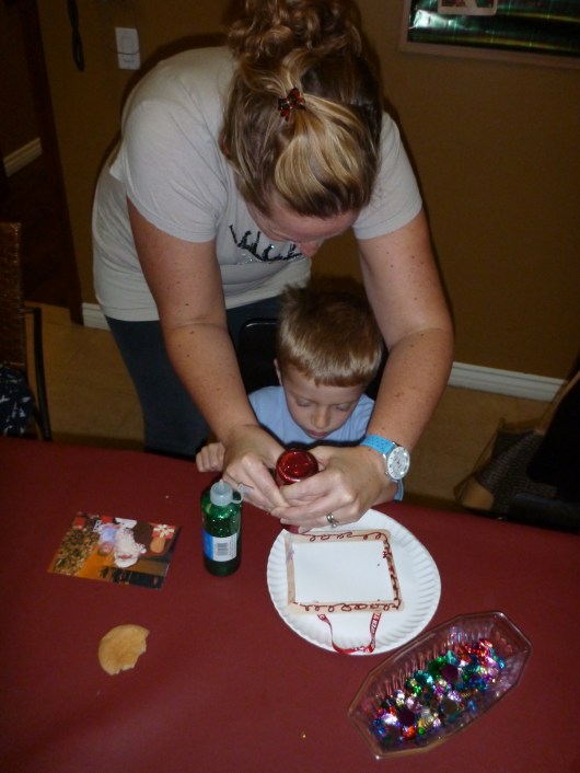 I helped T get the glue on his frame