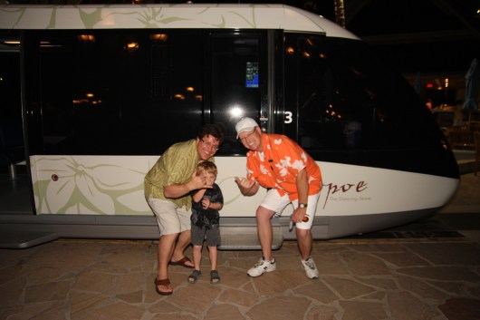 Shaka! T and C say aloha to Andrew at the end of our Spring 2012 trip.