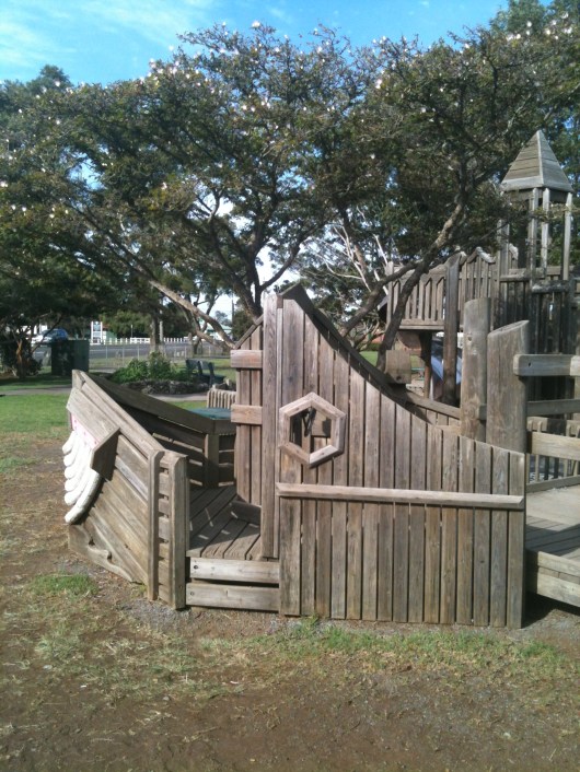 A cool boat to "ride" on at Anuenue Playground.