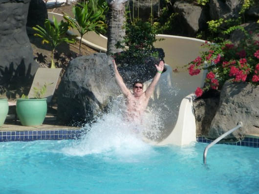 C crashes down into the Kona Pool. At least this time he didn't take out another person (because, yes, that actually happened; remember to clear out once finished with your water slide trip, RMT'ers!).