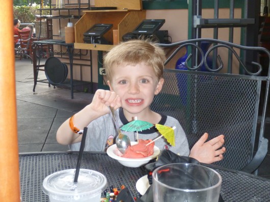 T got the raspberry sorbet on this outing at Merriman's Market Cafe.