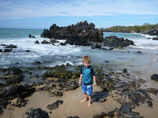 T at Mile Marker 69 Beach inside the Hapuna State Beach Park Rec. Area (Big Island, HI).