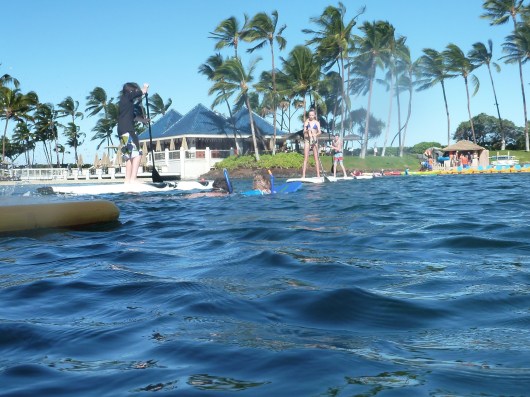 C and T head out on a snorkeling adventure in the Hilton Waikoloa Village's lagoon.