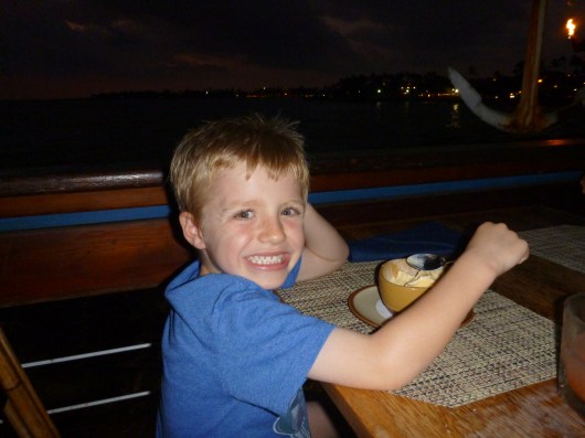 T enjoying some vanilla ice cream - Tropical Dreams, of course! - at Huggo's.