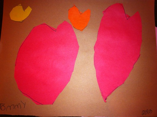 T's finished heart homework. I was quite impressed. These are all free-hand and cut 100 percent by T!