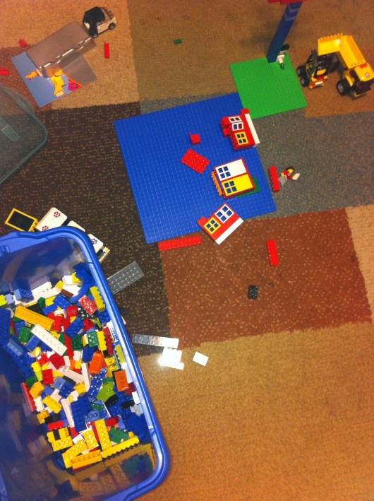 T is hard at work on his next LEGO creation. The millennium falcon is no more... for now anyway.