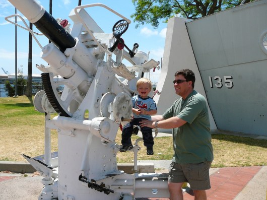 T and C outside the LA Maritime Museum at the same gun display as above in June 2009.