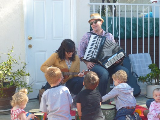 Kids formed a drum line during one of Andrew & Polly's birthday shows.