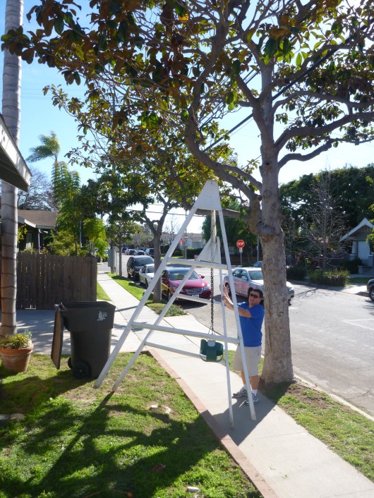 C taking the swing out of the yard.