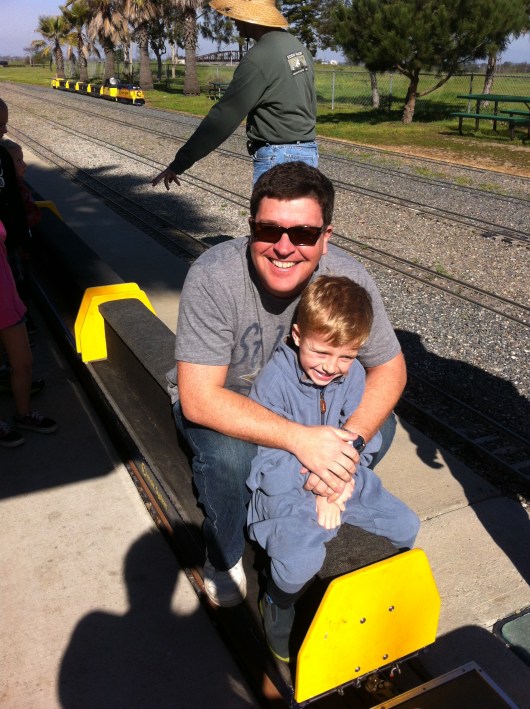 Happy train-riding boys aboard the MF&GHJRR, operated thanks to the wonderful volunteers of the OC Model Engineers at Fairview Park.