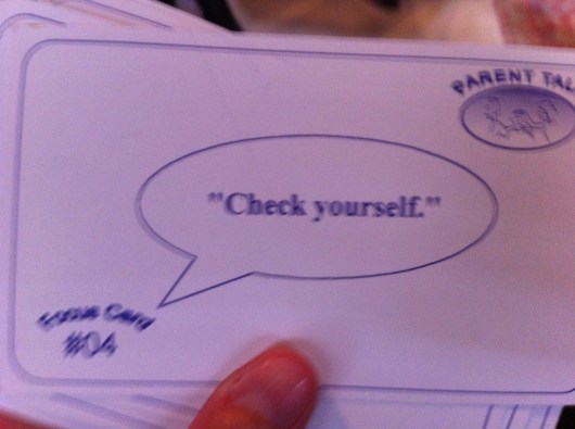 Another short-hand way of asking a child to "please make a different choice." (Cards from Parent Talk's Chick Moorman.)