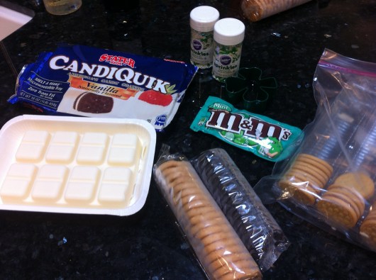 Candiquik, sandwich cookies, holiday colors and sprinkles, and Girl Scout Cookies. Looks like someone's ready for St. Patrick's Day!