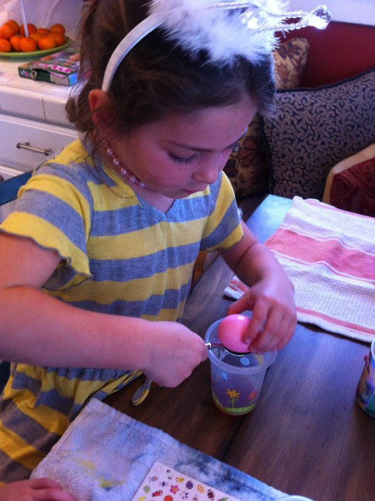 Dyeing eggs is fun, but requires great concentration.