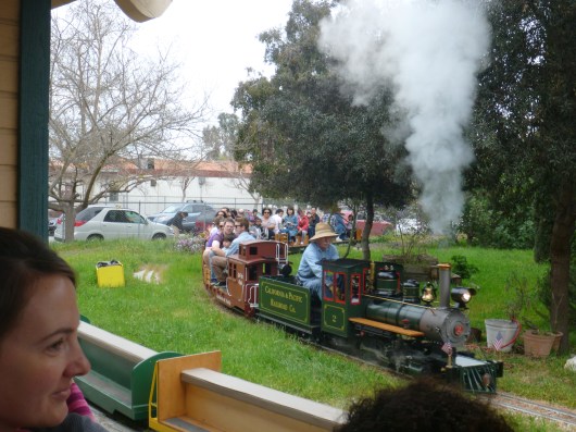 The Southern California Live Steamers chug-chug along the first Sunday and third Saturday of each month for free public runs. These are miniature steam engine-powered ride-on model trains (not diesels).