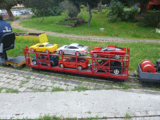 Another noteworthy item at Southern California Live Steamers were fun, decorative train cars such as this car hauler car. Yes, it takes away from passenger capacities, but it adds another little something special to the experience.