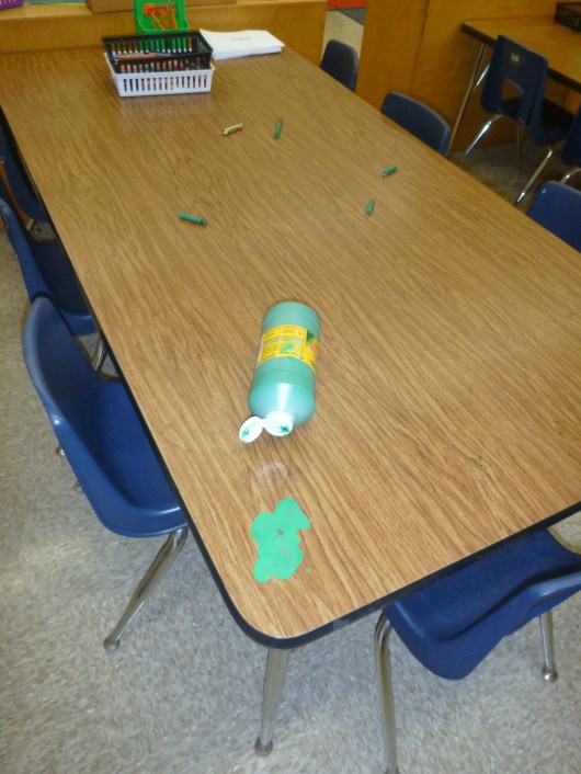 Whoa, wait, what happened here?! This is a picture of T's classroom Friday. Apparently someone was busy overnight in the room and left a mess!