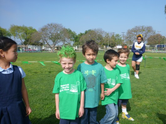 T and his friends get ready to take off for their jog-a-thon.