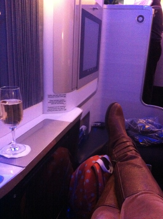 I enjoyed the BA First "little house" style seating also. I was across the partition from C, where C was across the aisle from T.