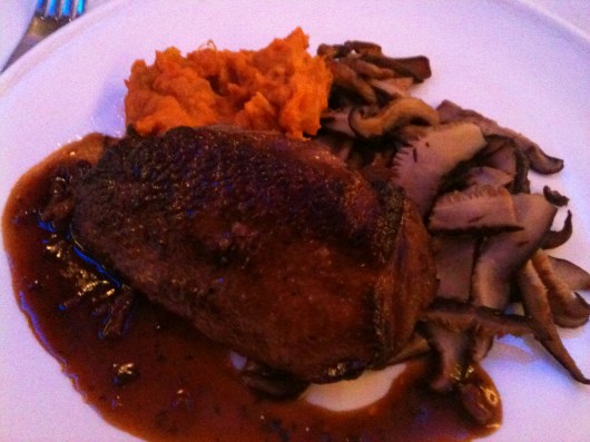 My duck entree was delightful.