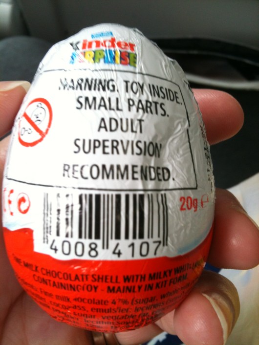 This warning isn't enough for Americans. Kinder Eggs are not sold in the States. Boo!