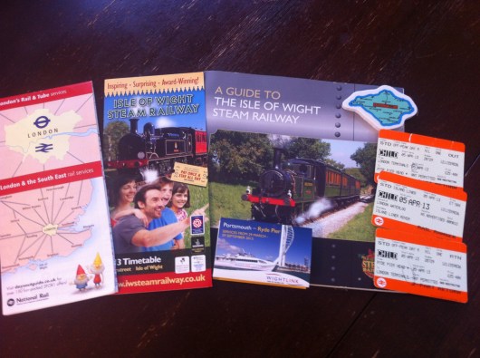 Our trinket take-away from our day-trip down to the Isle of Wight and Portsmouth. This is about a two-hour, one-way train and ferry trip south of London. The tickets on the righthand side of this photo represent T's ticket package that we purchased at Waterloo Station in London for the entire trip and steam train excursions for the day.