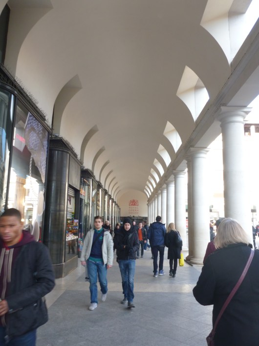 One of the covered walks along the Covent Garden Piazza.