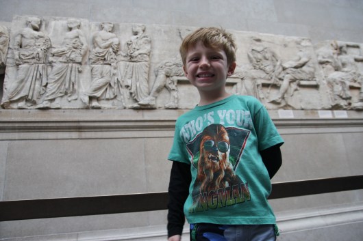 T with some of the Elgin Marbles at the British Museum.