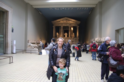 T and I with the Pantheon at the British Museum.