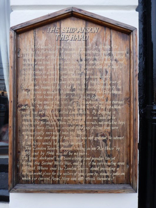 Sign in front of The Ship Anson, a local pub in the town of Portsmouth, UK.