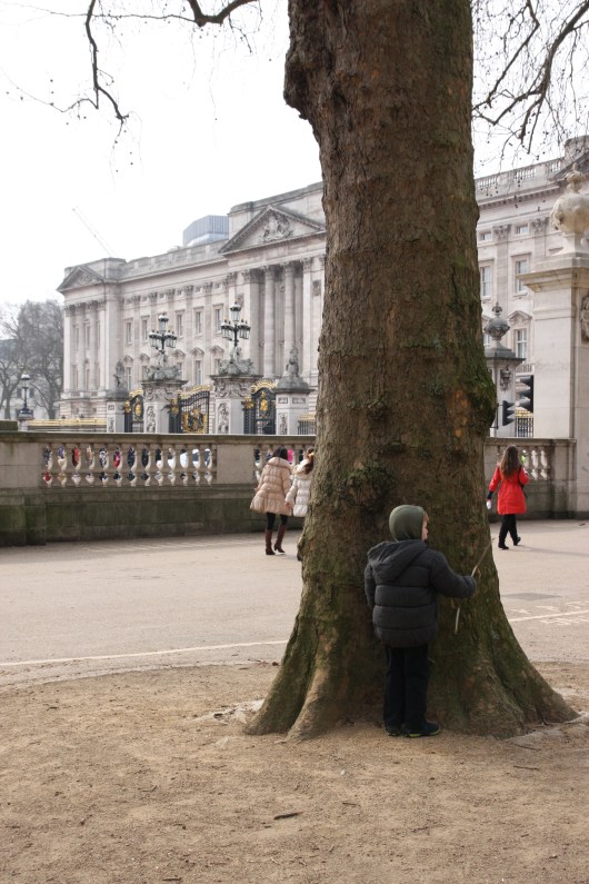 Rather than watch the changing of the guard at Buckingham Palace, T chose to hit a tree with a stick.