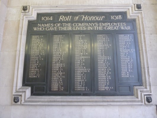 Memorial at Waterloo Station in London. This station is where you depart for Brookwood Cemeteries, where many soldiers from World Wars I and II are buried.