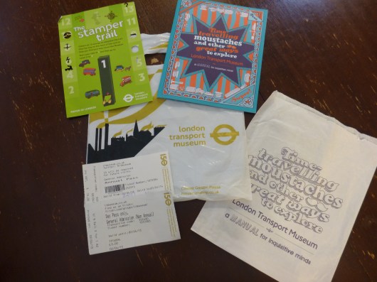 Our take-aways from the London Transport Museum. These all were included in the price of admission. The tickets in the lower left show the 2-for-1 we received and also how the paid admission was turned into the year-long pass. Brilliant deal!