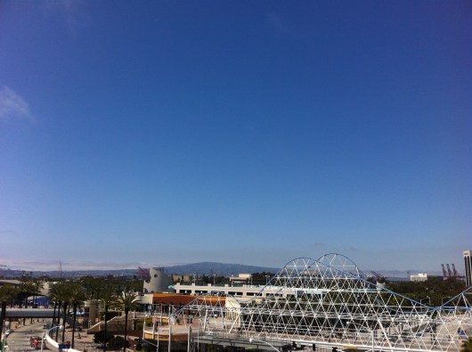 The view toward Rancho Palos Verdes from the Ferris wheel at The Pike at Long Beach. The rollercoaster is not an operational ride anymore, just decoration over one of the local bridges.