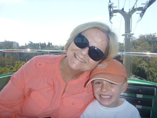 Grandma Beep and T on the Skyfari at the San Diego Zoo.