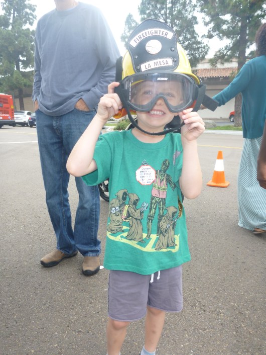 T dressing up at Fire Station 11 during the pancake breakfast.