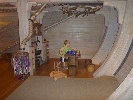 T helps to set the table at Noah's Ark for all the animal keepers on board.