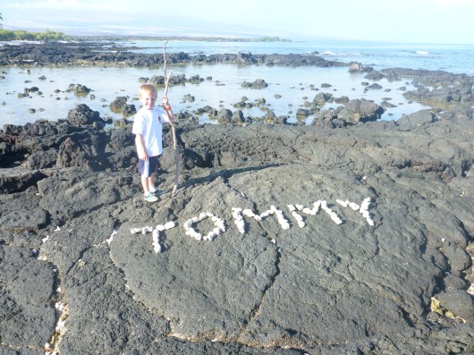 Finally, the boys went out and put together a coral-and-rock message together! Yay for daddy-and-a-boy times!