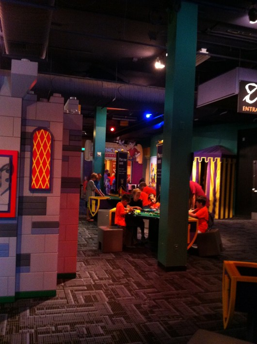 One of the construction areas inside the LEGO Castle exhibit at Discovery Science Center.