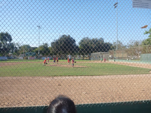 This is how the kids wound up on the field after a few hits... all around that pitcher's mound.
