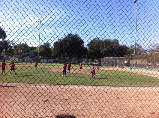 The Sluggers warming up before Game 3. They didn't ever catch on to the "everyone throw in the same direction" concept. Maybe next season?