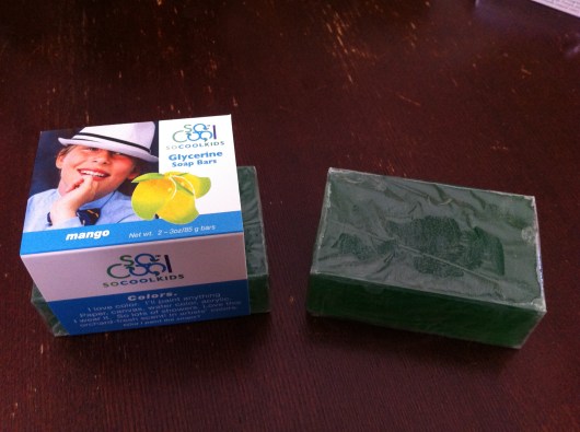 Two-pack of Mango Glycerin Soap from SoCoolKids (one removed from package).