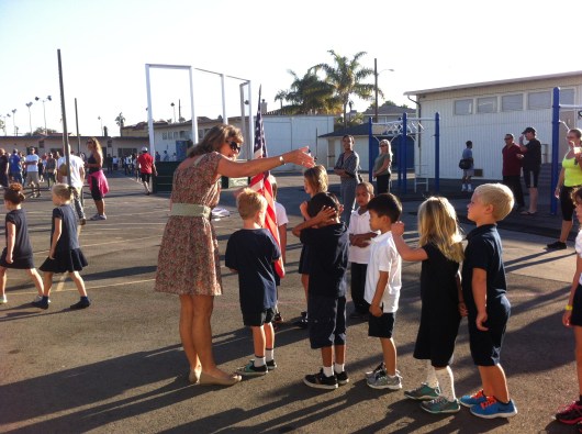 "Stare at the hair" is the motto that Mrs. K uses to get the students to stay in a nice, straight line. I love that!