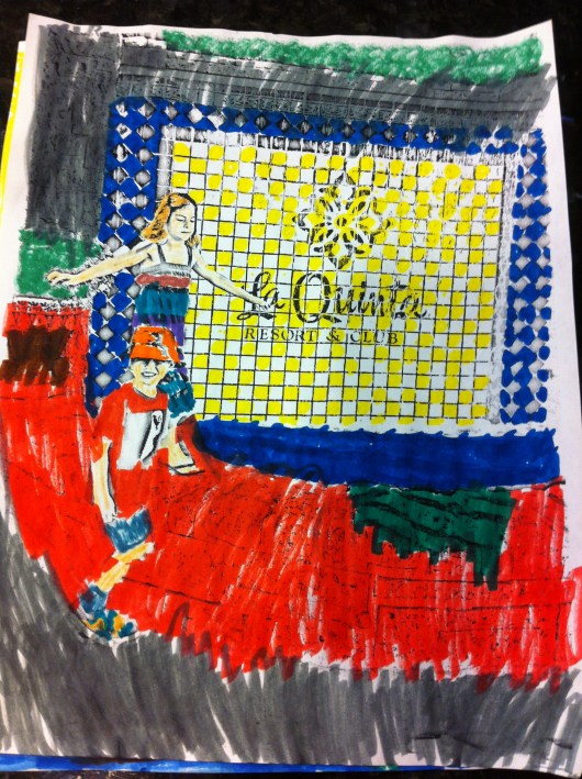 One of T's latest works, thanks to photos-turned-coloring-pages.