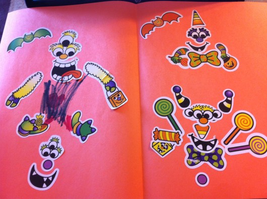 Inside T's sticker book.