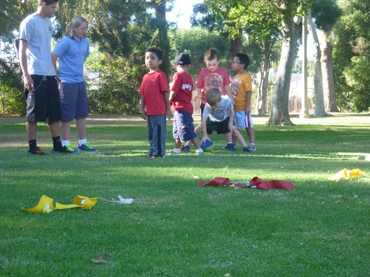 T got to play "hiker" also (I later explained that the official name is "center").