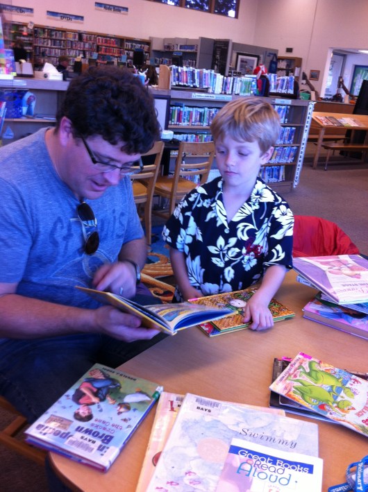 C and I took T to the library the other week. They discovered a new section with books that appeal to budding readers. Read on, guys!